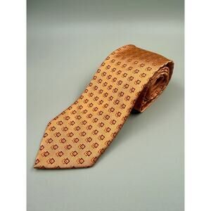 Ermenegildo Zegna Silk Tie Orange Geometric Square Pattern XL 61” x 3.375”